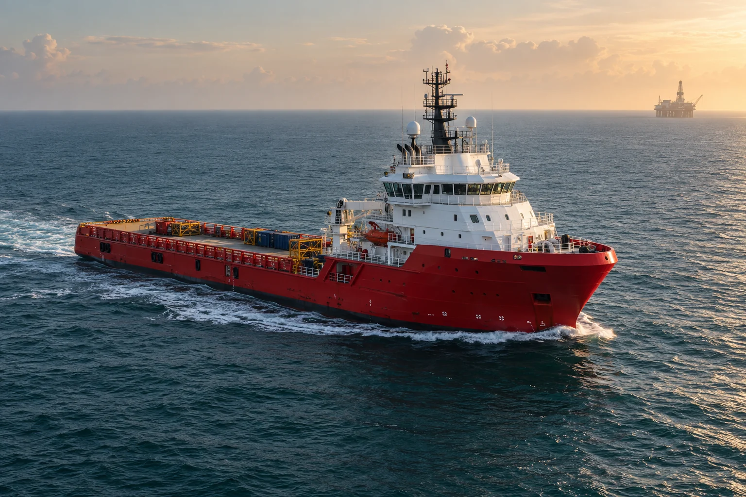 Petroleum support vessel in an offshore Gulf of Guinea setting. AI-generated illustration.